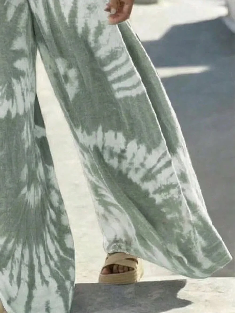 Mist Green Casual Women's Tie-Dye Print Wide Leg Loose Pants